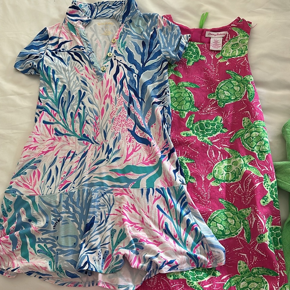Bundle of 1 Lilly Pulitzer and 1 Tommy Bahama dresses with matching cardigan.